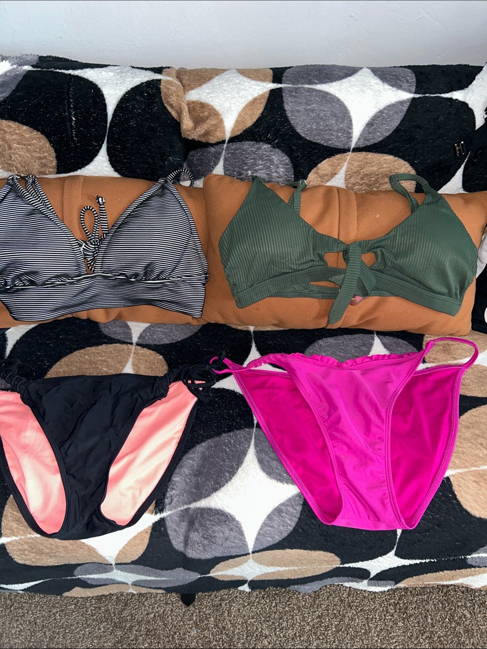 Mix-and-Match Bikini Set - Olive Green, Black, Pink